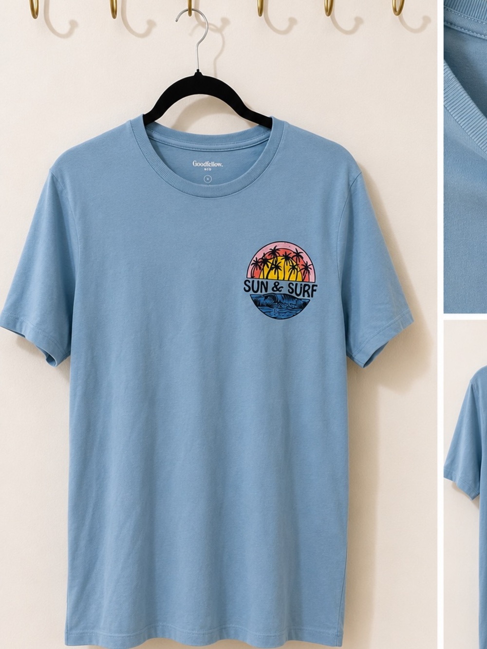 Goodfellow & Co Light Blue 'Sun & Surf' Palm Graphic Short-Sleeve Tee Medium EUC